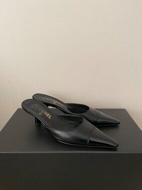 CHANEL Leather Kitten Heels Slip On
